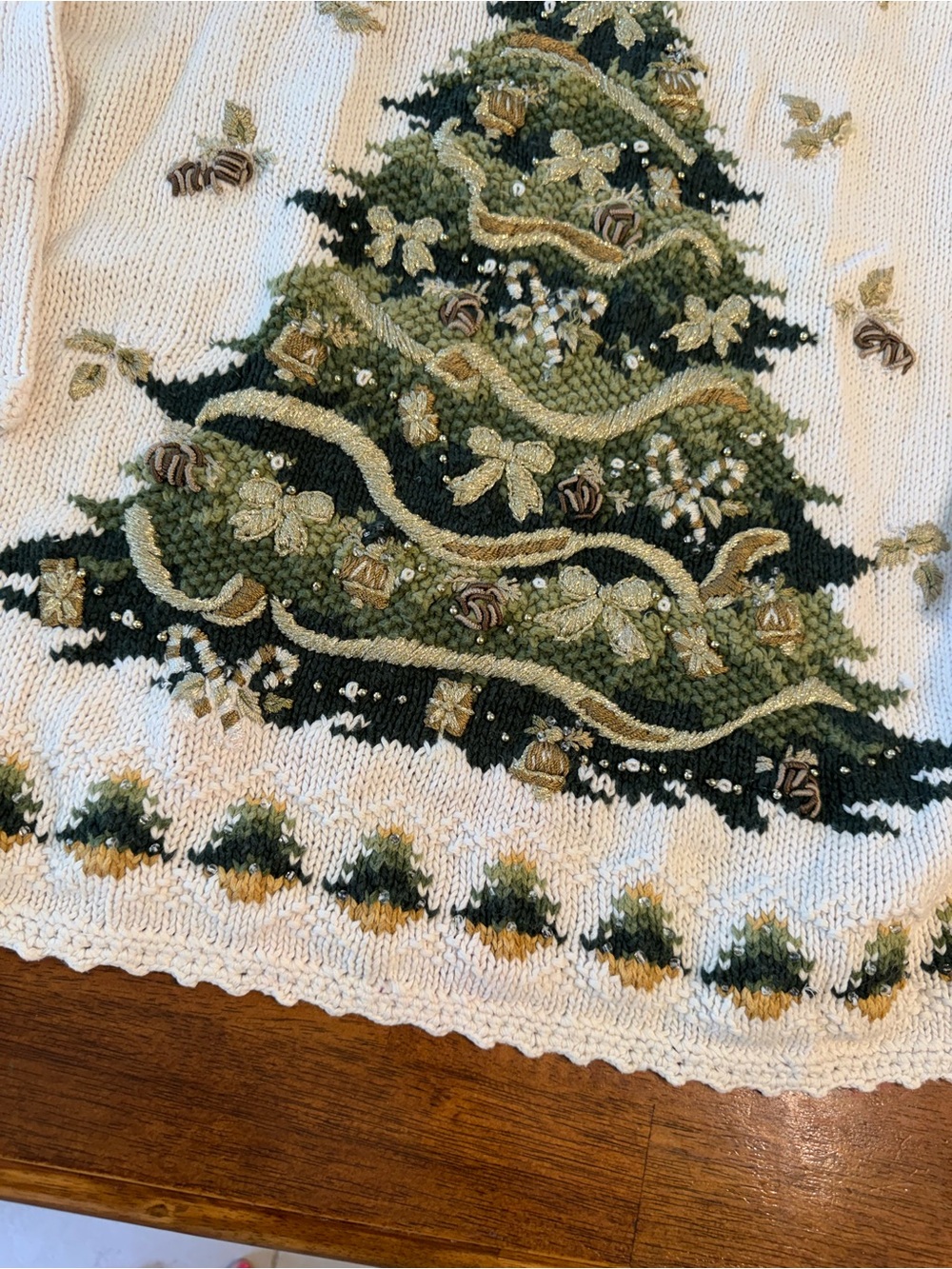 VTG Heirloom Collectibles Christmas Tree Sweater White Knitted Embellished L - Picture 4 of 11
